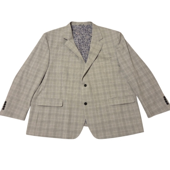 NWOT Oak Hill Men's Sport Coat Blazer 3XL 54R / 56R Gray Plaid Blue Floral - Picture 2 of 14